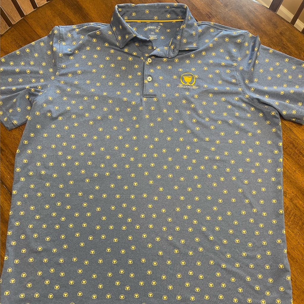 JohnnieO Presidents Cup Blue Polo With Yellow Cup Pattern